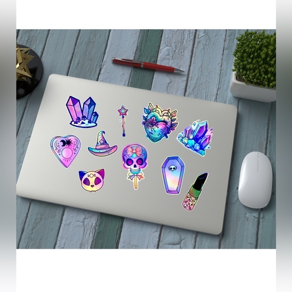 A Touch of Magic Other - Witchy Girly Magical Girl Holographic Vinyl Sticker - Waterproof, Medium, 10Pack